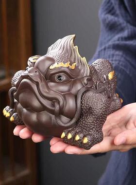 紫砂招财金蟾家居装饰摆件手工蟾蜍茶桌茶台茶盘摆设精品茶宠可养