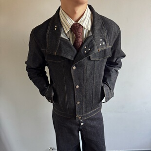 ATboa【斜领龙虾扣】硬挺牛仔外套男女26ss新款复古短宽原牛上衣