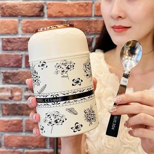 高颜值316不锈钢水杯便携 焖烧杯银耳羹带汤匙保温杯女生2024新款