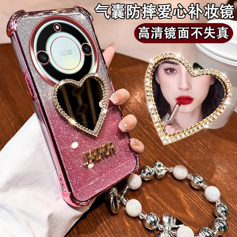 荣耀X40手机壳爱心镜子