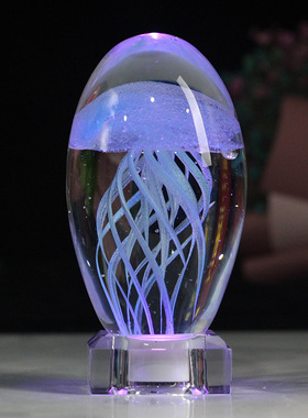 创意水母灯水晶办公室电脑桌面摆件电竞装饰品工艺品送女生日礼物