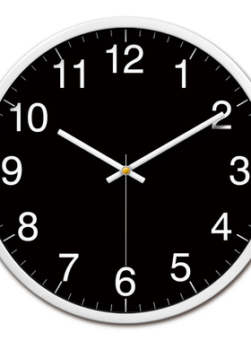 挂钟黑色黑底白字静音时钟挂墙父母卧室老人房间家用简约客厅钟表