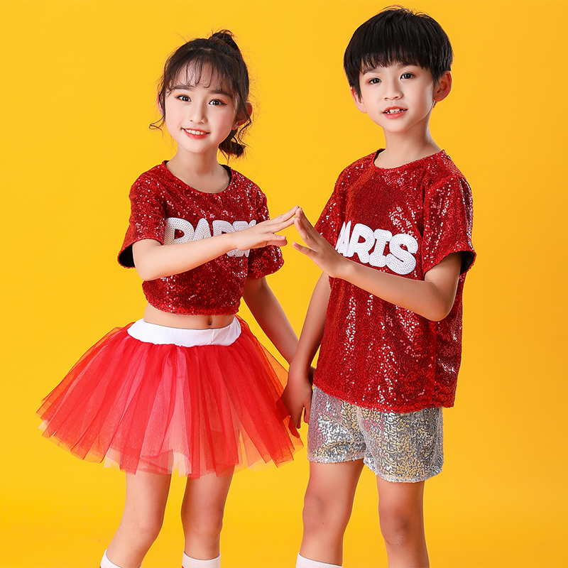 儿童六一爵士舞演出服亮片女童蓬蓬裙纱裙表演幼儿园啦啦队舞蹈服