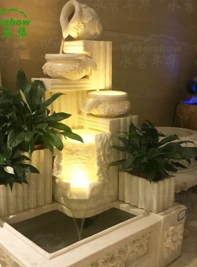 欧式喷泉流水鱼池摆件客厅花园水景装饰品摆件别墅庭院鱼池工艺品