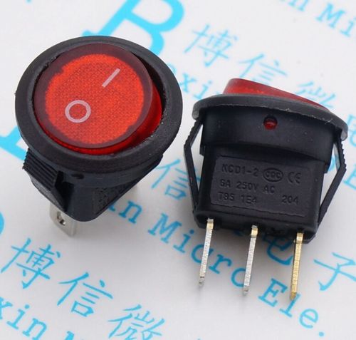 KCD1-2 15MM 带灯红色  上圆下方  船型开关 3脚2档 翘板开关