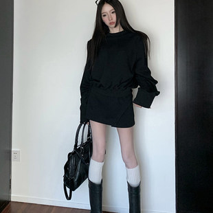 秋冬搭配一整套韩版宽松长袖上衣高腰显瘦包臀裙子穿搭套装两件套