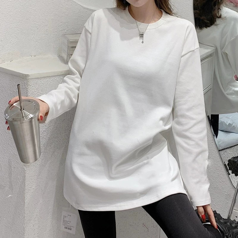 秋冬宽松遮肉长款打底T恤女