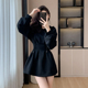 黑色收腰显瘦高级感卫衣裙子2025新款 女小个子秋冬长袖 运动连衣裙