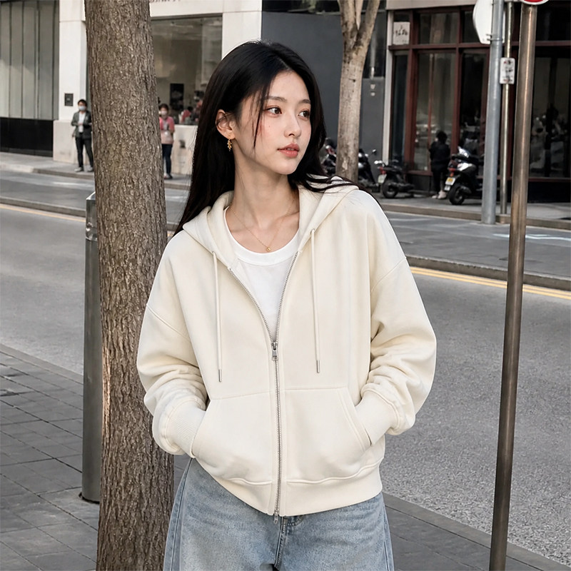 春秋连帽拉链显瘦女卫衣