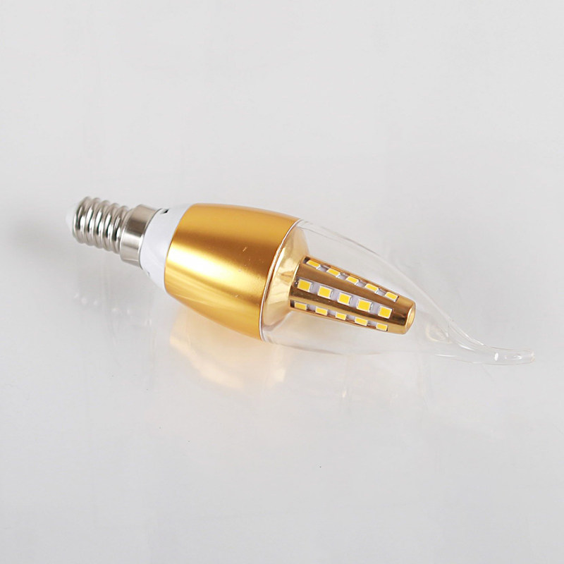 led蜡烛灯泡E27灯泡E14大小螺口三色变光节能水晶尖泡拉尾光源5W