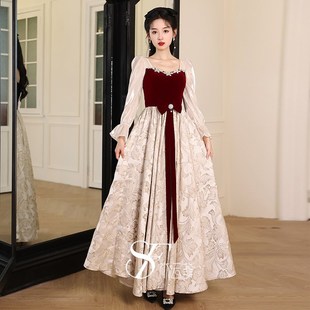 高级感气质礼服 订婚礼裙结婚当天便装 敬酒服新娘2024新款 秋冬长袖