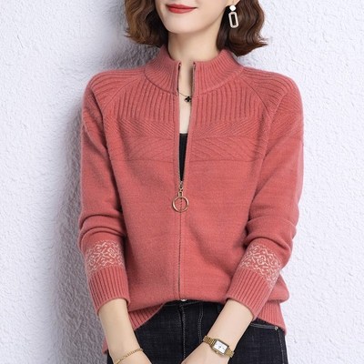 春秋新款羊毛针织衫女士外套秋冬小开衫中年妈妈毛衣长袖外搭上衣