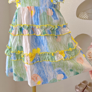 女童连衣裙2023夏季新款儿童洋气吊带沙滩裙小女孩海边度假背心裙