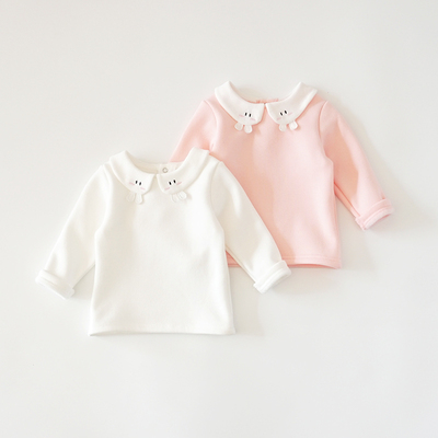小女童宝宝加绒长袖T恤甜美可爱婴儿上衣服娃娃领秋装1-3岁秋冬款