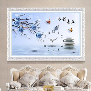 客厅钟表画十字绣新款挂装饰新中式满上善若水2021小件自己手工线