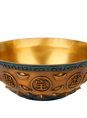 朴器 彩绘款铜一碗聚宝盆摆件 铜聚宝盆摆件