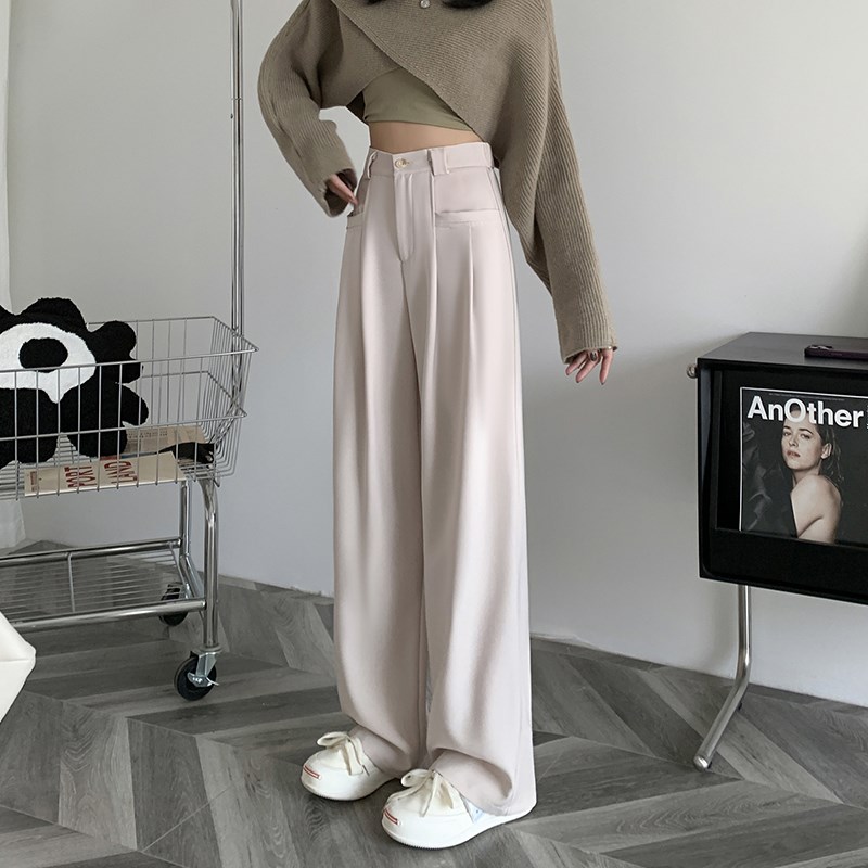 小个子垂感阔腿裤女春150cm高腰百搭休闲西装拖地裤宽松直筒裤xs