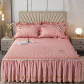 床罩夹棉加厚床上固定式 床笠款 床裙带拉链可脱卸防滑床套裙式 床单