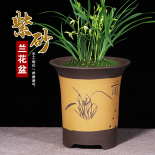 紫砂兰花盆大口径君子兰花专用花盆大号绿萝花盆陶瓷花盆特价清仓