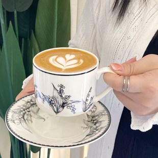 法式铃兰咖啡杯复古陶瓷杯碟陶瓷小众设计感杯子下午茶杯马克杯