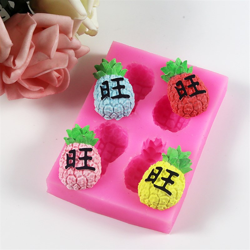 4连小菠萝旺凤梨摆件模车载巧克力蛋糕模香薰蜡牌模硅胶模P1457