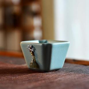 手工坠饰品茶杯单杯功夫茶杯 宋风汝瓷可养开片主人杯国风创意个性