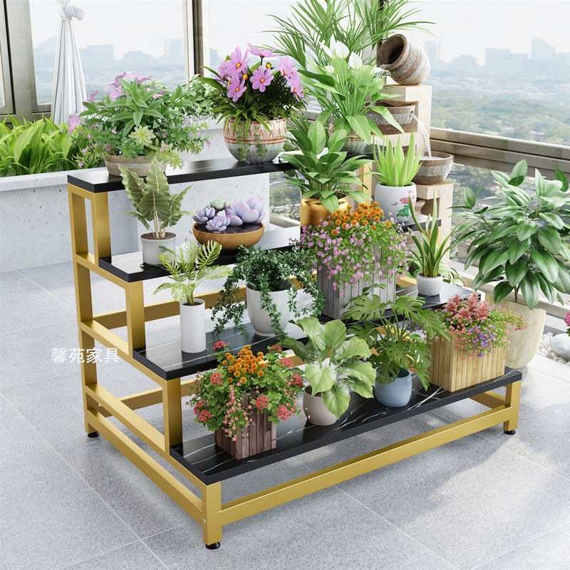 室内阳台梯形置物架铁艺多层多肉花盆阶梯式盆栽架花店展示架货架