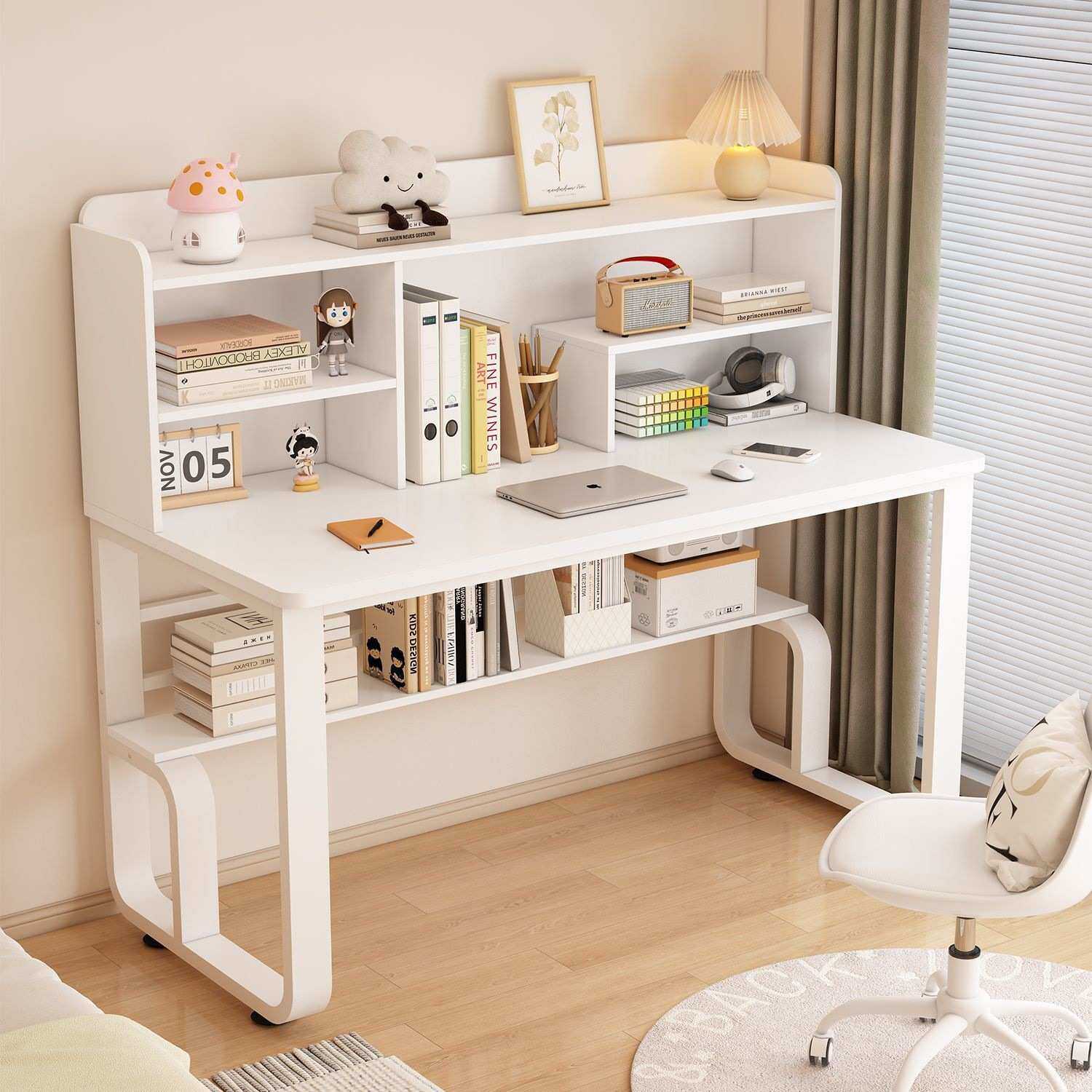 新款电脑桌办公桌家用台式小户型卧室书桌书架一体写字桌学习桌zz