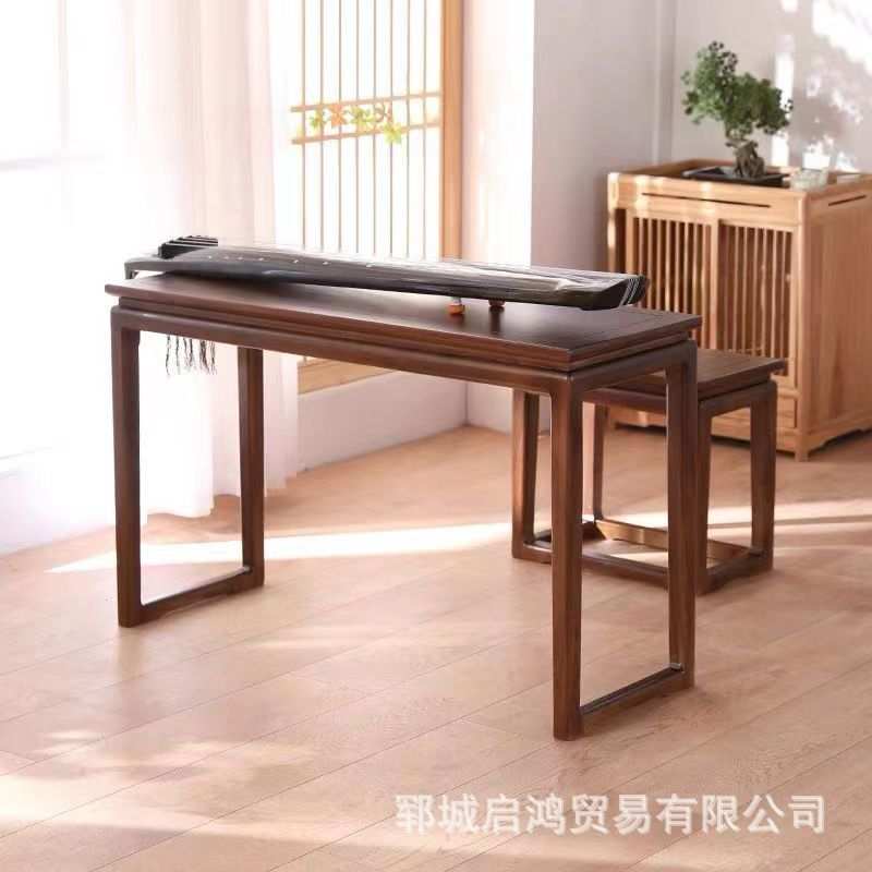 老榆木古琴桌新中式原木禅意琴桌老榆木琴凳家用仿古书画桌椅