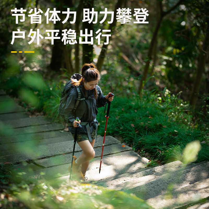 碳素纤维折叠登山杖超轻收纳短男女士爬山徒步伸缩手杖多功能拐棍