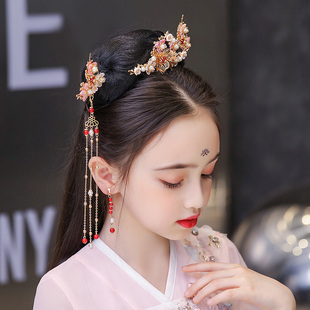 儿童汉服头饰发饰女童唐装古风中国风古装配饰流苏步摇发卡发簪子