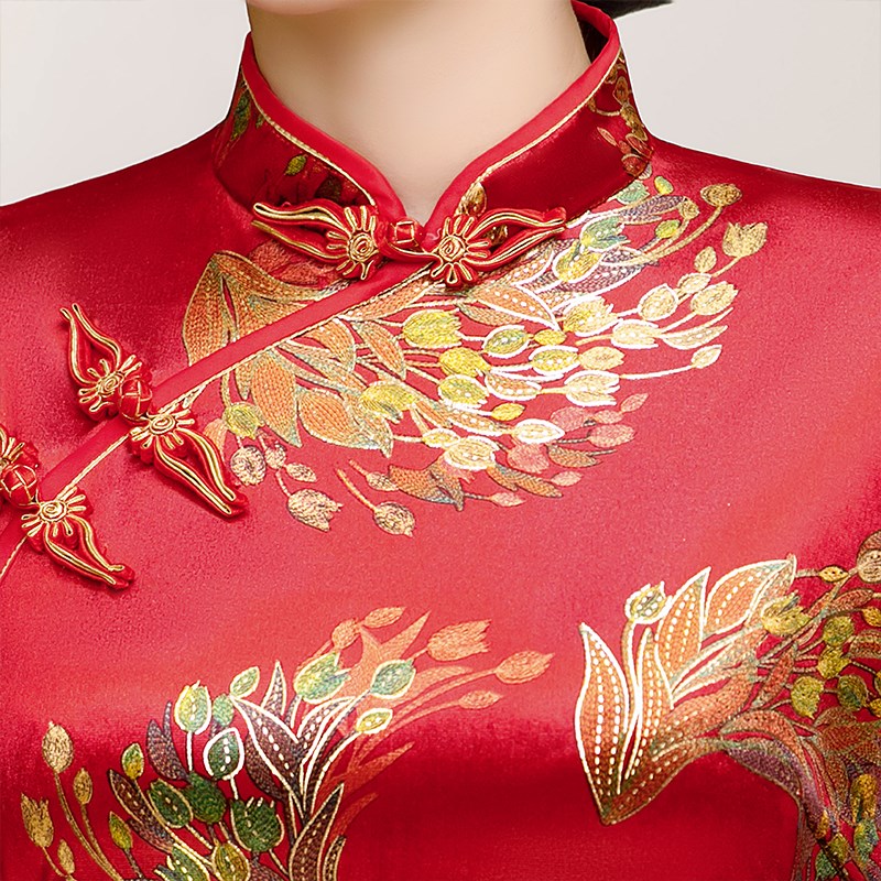 改良款旗袍保暖秋冬妈妈装复古裙子加绒加厚长袖礼服走秀演出服女