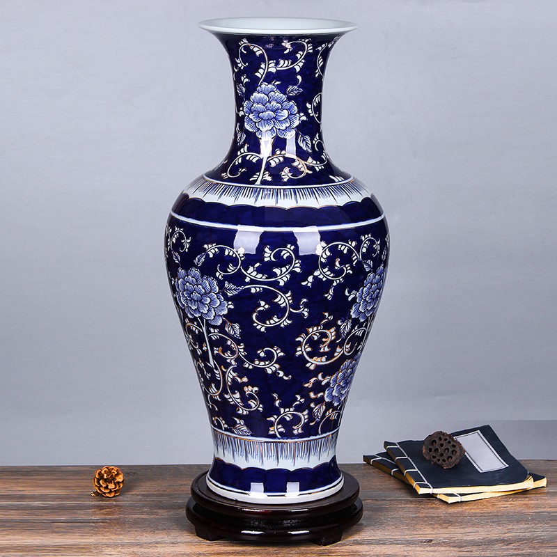 景德镇欧式客厅电视柜小号手工描金陶瓷器花瓶仿古装饰品插花摆件