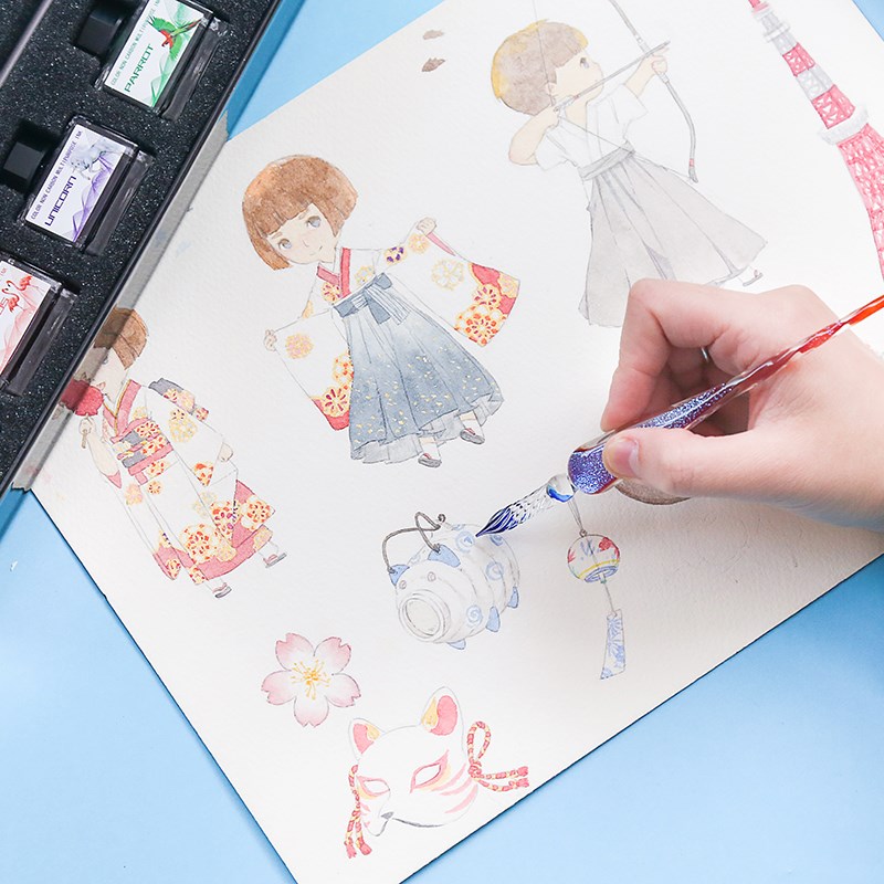 水晶玻璃笔星空钢笔复古学生用沾墨水手工创意生日送礼大礼盒套装