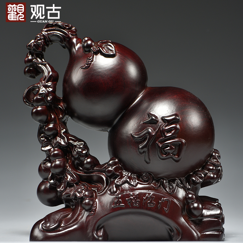 黑檀木雕五福临门葫芦摆件实木雕刻客厅装饰工艺品开业送礼品
