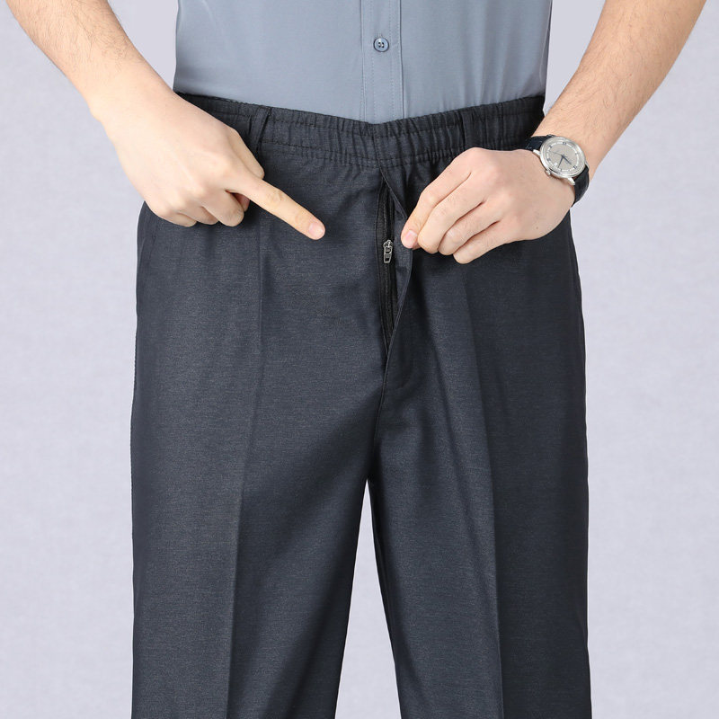 夏薄款中老年男士爸爸裤子休闲西装裤松紧老人爷爷60岁70大码男裤