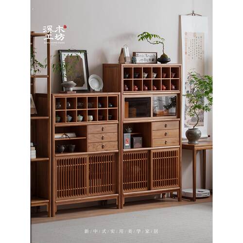 新中式博古架实木茶室茶水边柜展示置物架客厅收纳储物柜
