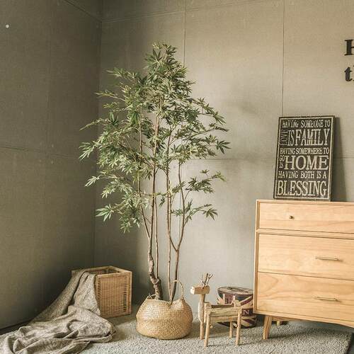 彷真绿色植物假树室内枫树假植物真树杆落地盆栽彷真树景观装饰摆