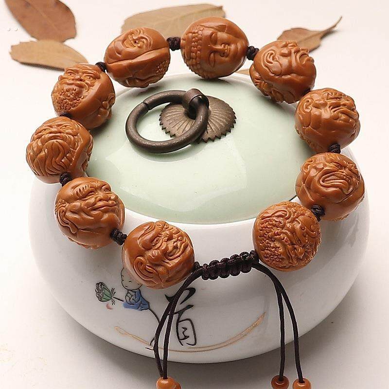 18罗汉橄榄核手串男款双面十八罗汉核雕男士高端文玩单圈雕刻手錬