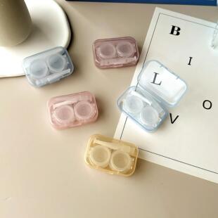 透明小巧便携隐形眼镜盒小清新美瞳收纳盒子拧盖款防漏水双联盒