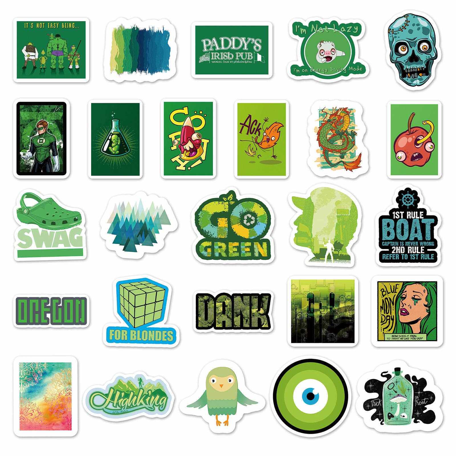 直销新款135张绿色系炫酷卡通涂鸦贴纸行李箱滑板车摩托汽车冰箱