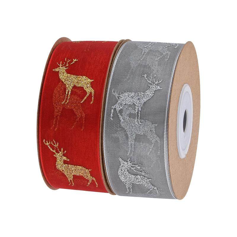 直销新款跨境亚马逊撒粉烫金印花圣诞鹿雪纱带 圣诞节丝带DIY礼品,纺织面料/辅料/配套,织带/丝带/缎带,淘宝优惠券,粉丝福利购,淘宝优惠卷