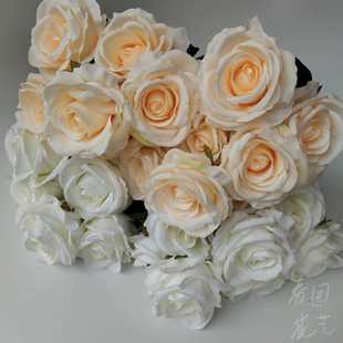 直销新款七头玫瑰把束婚庆欧式花束假花婚礼布置花墙路引插花花艺