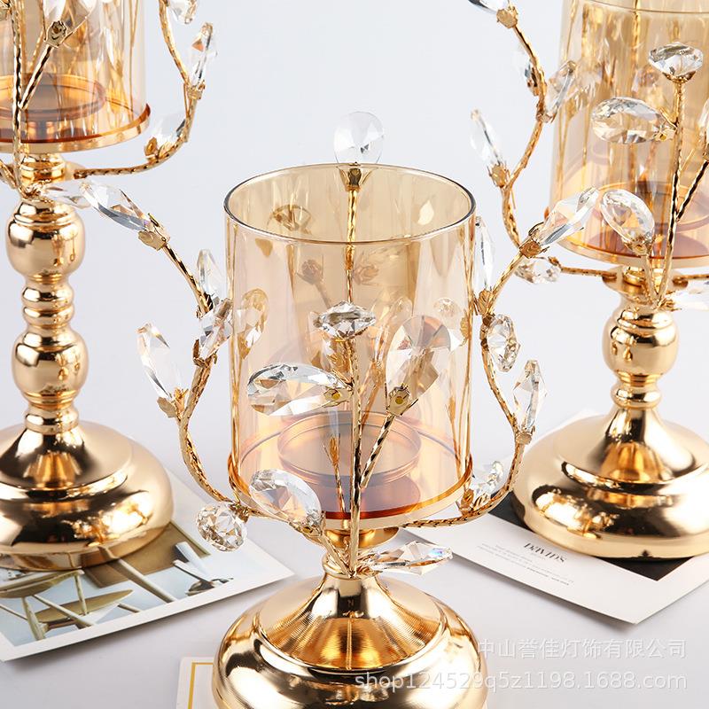 欧式轻奢水晶蜡烛台创意金属摆件美式餐桌浪漫烛光家居茶几装饰