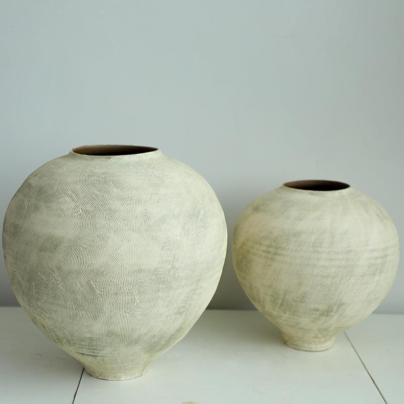 原创小众高级感陶罐花瓶摆件客厅插花ins风侘寂风软装饰陶瓷花器