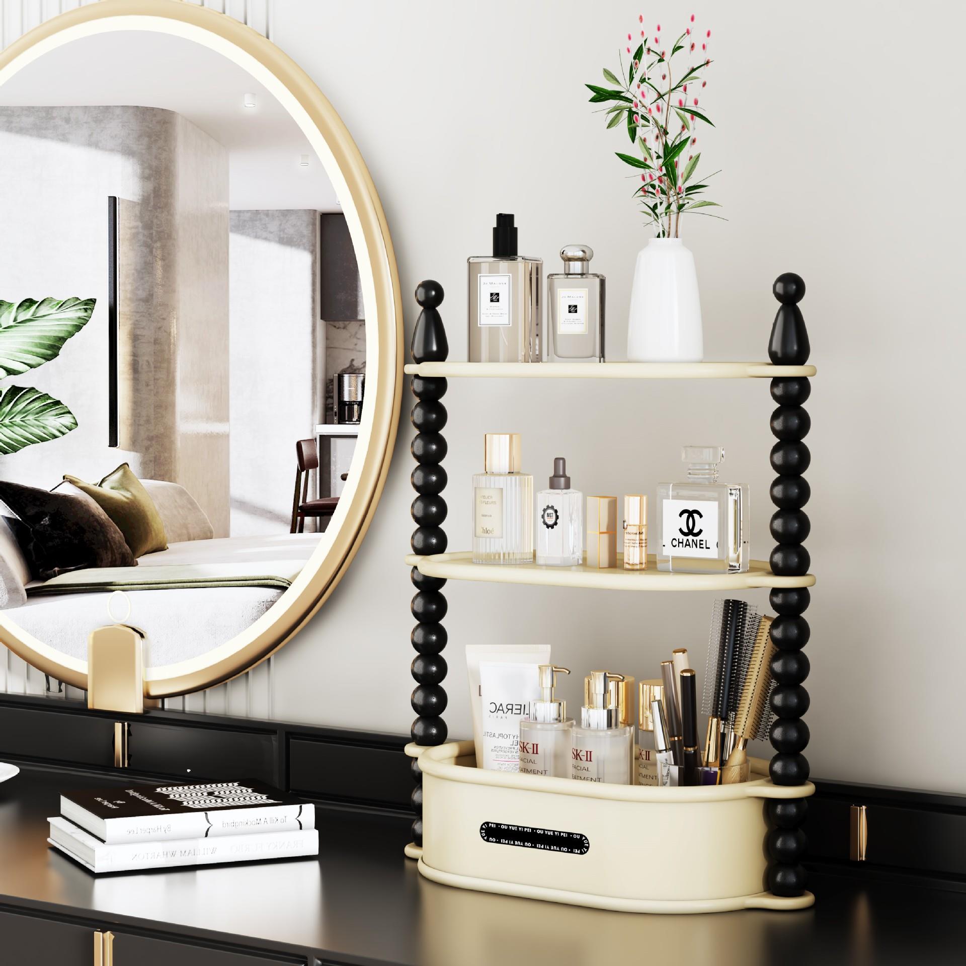 复古卧室梳妆台化妆护肤品置物架客餐厅桌面浴室高级感整理收纳篮