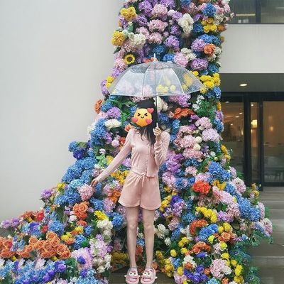 莫奈花园造景玫瑰花瀑布墙绣球仿真花橱窗花艺瀑布花招财网红打卡