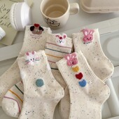 点子纱袜子女毛绒小兔秋冬中筒袜ins潮韩国可爱甜美卡通长袜