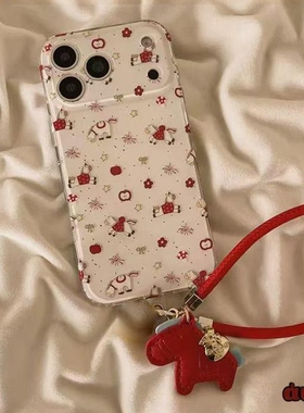 邦奥鸣红色马适用于opporealme真我gt8手机壳真我14PRO/13/1210女真我neo7seNeo6女v60v50保护套GT7pro/6白底