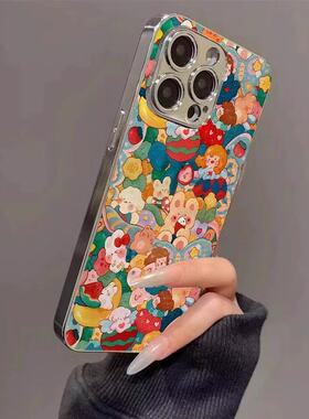 复古彩色花朵适用于vivo Y500手机壳Y300保护套Y200新款y78+软Y77/100i/200G/TY73s女y35m硅胶y53sT1/2x玻璃